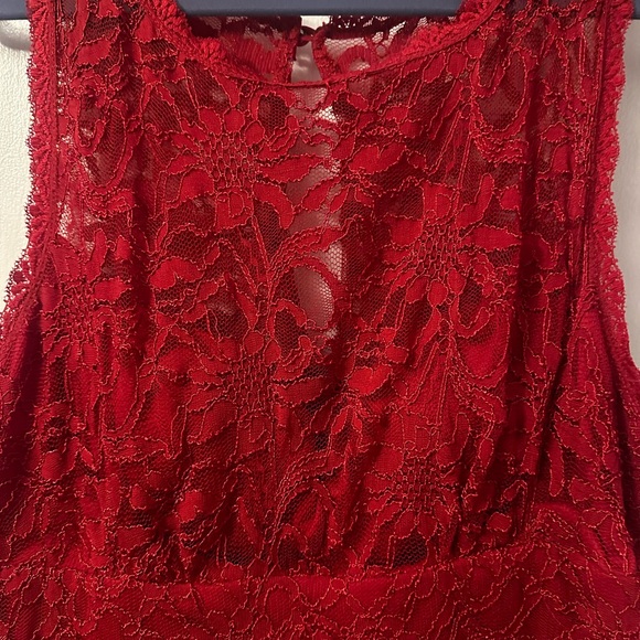 Sleeveless Red Lace A Line Dress - Picture 3 of 4